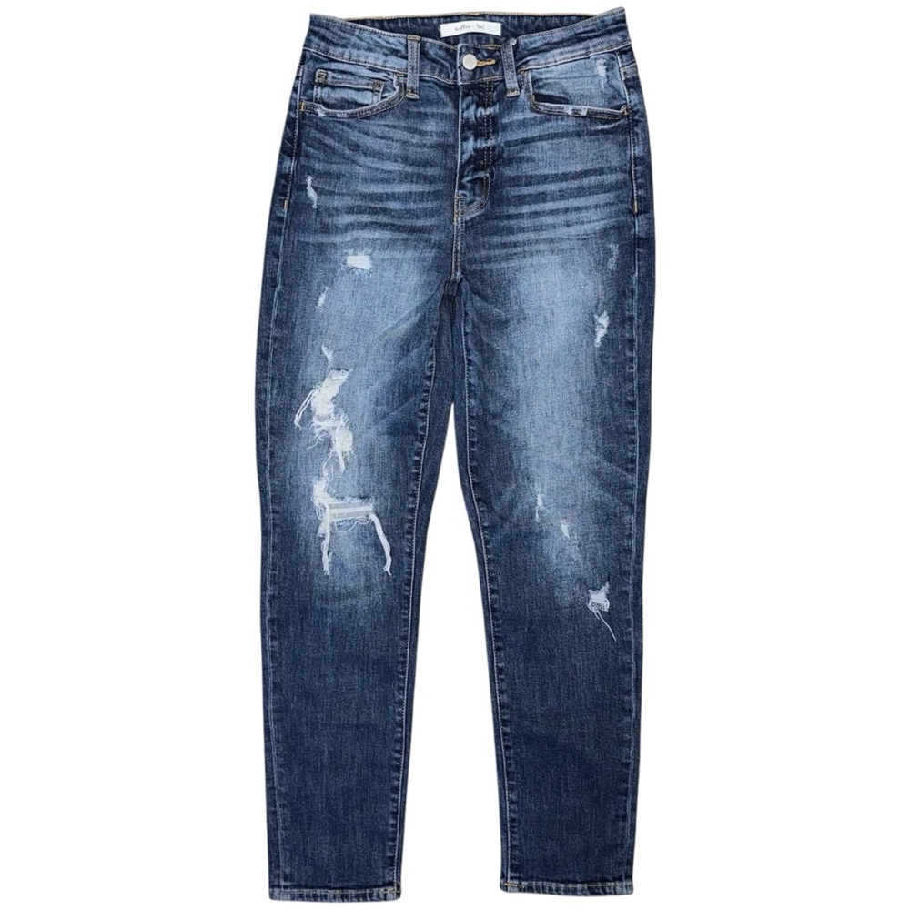 Buckle Willow & Root Mom Jeans Women’s 27 Dark Wash Distressed High Rise Stretch